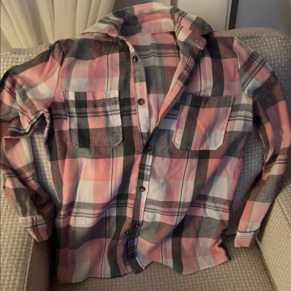 Amazon Women's Plaid Flannel Shirt - Pink, Gray, White